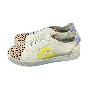Dolce Vita Shoes Leopard Rainbow White Leather Lace Up Sneakers SZ 10 New
